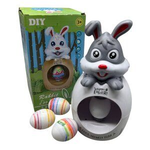 DIY gray Rabbit Egg Spinner With Colorful 4 Eggs Plastic used fun READ